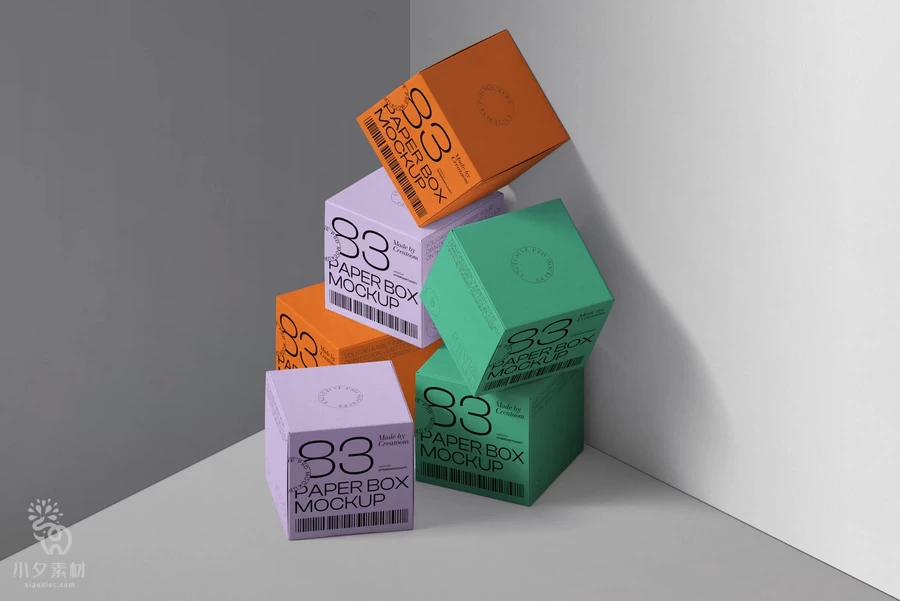 方形包装盒纸盒悬浮矩阵排列组合VI效果展示贴图样机PSD设计素材【006】